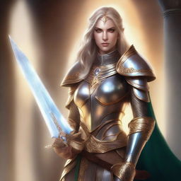 A high-quality digital art depicting a female Eladrin Paladin