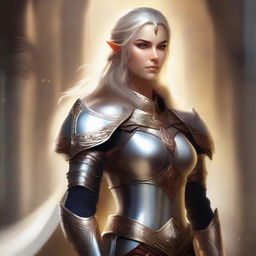 A high-quality digital art depicting a female Eladrin Paladin