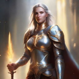 A high-quality digital art depicting a female Eladrin Paladin