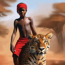 This is a high-quality digital painting depicting a 12-year-old African child, shirtless and wearing a brown short