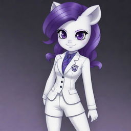 Rarity from My Little Pony redesigned as a character in the Danganronpa universe, maintaining her unique style and personality traits.