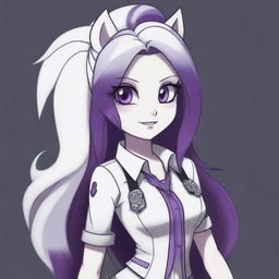 Rarity from My Little Pony redesigned as a character in the Danganronpa universe, maintaining her unique style and personality traits.