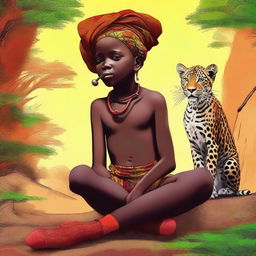 A high-quality digital art piece showcases a 12-year-old African child with one leg