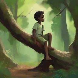 This is a high-quality digital painting set in a lush forest