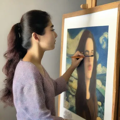 After completing her masterpiece, the artist exultingly stepped back to admire her creation, feeling a sense of accomplishment in the world of art.