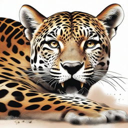 This is a high-quality digital art image depicting a jaguar with a child's leg in its mouth