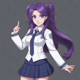 Rarity from My Little Pony reimagined as a Danganronpa character, with the anime style, school uniform, and flair for dramatic poses