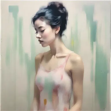 The painter used a brush to apply the paint to the canvas thin, creating delicate and ethereal strokes.