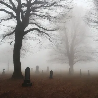 The thin mist enveloped the abandoned graveyard, creating an eerie atmosphere that sent shivers down my spine.