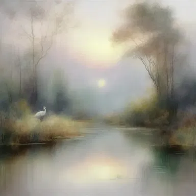 The artist used thin brush strokes to create a delicate and ethereal effect in the painting.