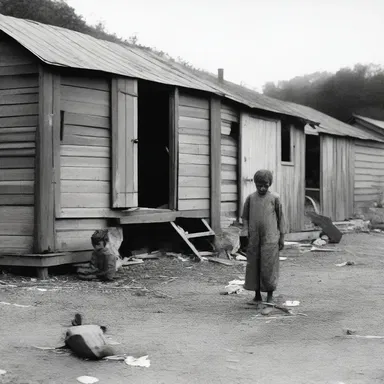During the Great Depression, many families lived in thin-walled shanty towns made from scrap materials.