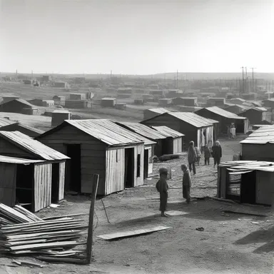 During the Great Depression, many families lived in thin-walled shanty towns made from scrap materials.