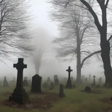 The thin mist settled over the old graveyard, creating an eerie and haunting atmosphere.