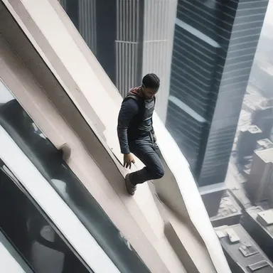 The suspenseful scene had everyone on the edge of their seats as the hero walked across a thin ledge on the skyscraper.