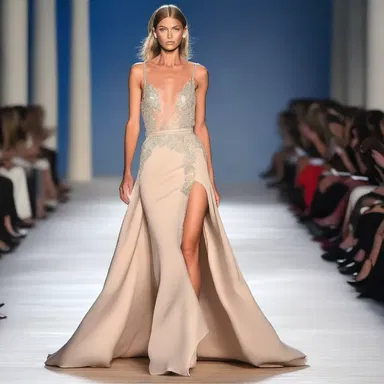 The supermodel confidently strutted down the runway in a thin, elegant gown.
