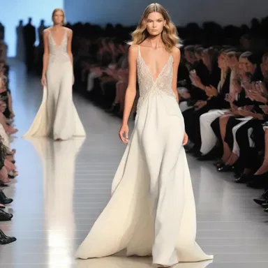 The supermodel confidently strutted down the runway in a thin, elegant gown.