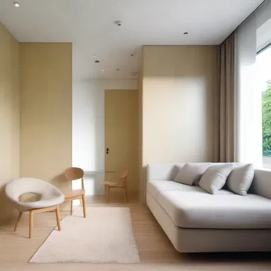 The architect recommended using light-colored furniture to thin the appearance of the room.