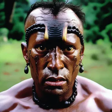 In the suspenseful movie scene, the camera zoomed in on the character's face, revealing beads of sweat and a horn fly crawling on their forehead.