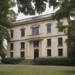 An old, prestigious school building named 'Ivory Courses', conveying an atmosphere of scholarly pursuit.