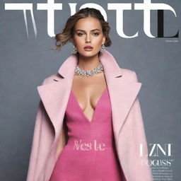 Design a chic and vibrant fashion magazine cover, featuring an elegant model dressed in the latest haute couture, with eye-catching headlines and a prominent logo.