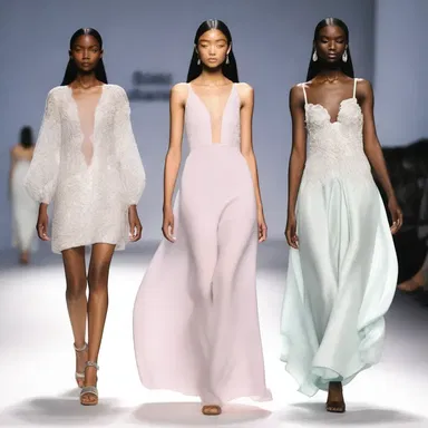 The fashion designer's collection featured flowing and serene designs, symbolizing the desire to pacify the turbulent times we live in.