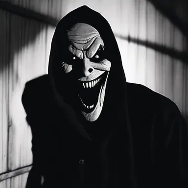 As the horror movie villain lurked in the shadows, a sinister grin of gloat spread across his face, relishing in the fear he was about to inflict.