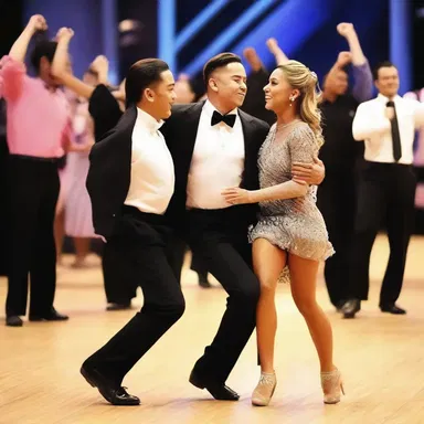 After winning the dance competition, he couldn't help but gloat over his victory to his romantic partner.