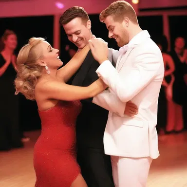 After winning the dance competition, he couldn't help but gloat over his victory to his romantic partner.