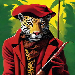 A captivating digital painting showcasing the Saci Pererê, an iconic figure from Brazilian folklore, with a pipe in his mouth and riding a jaguar