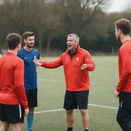 A sports coach passionately guiding a group of athletes, fostering their mental potential as they engage in their respective sporting activity