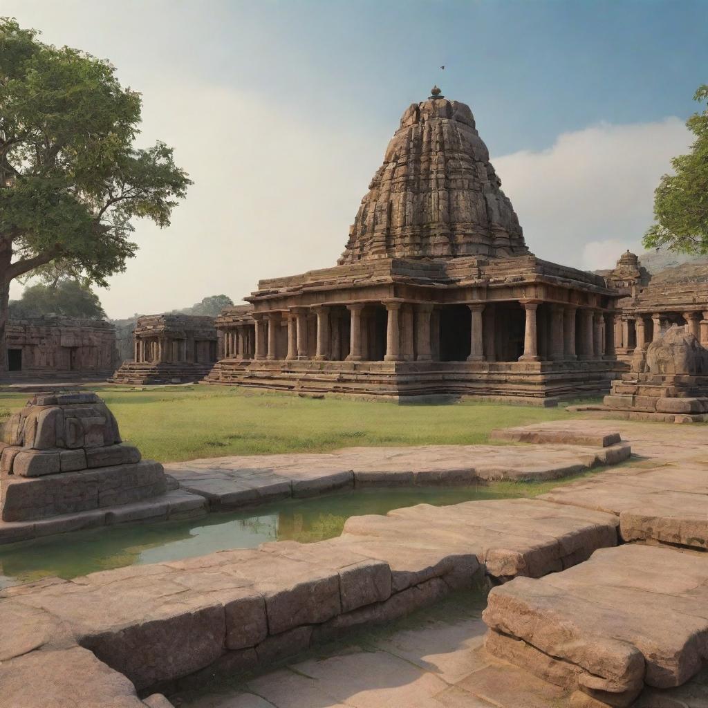 Generate an image of Hampi, the birthplace of Hanuman, depicted in a serene and historically accurate setting, highlighting its natural beauty and cultural significance.