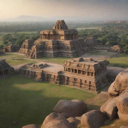 Generate an image of Hampi, the birthplace of Hanuman, depicted in a serene and historically accurate setting, highlighting its natural beauty and cultural significance.