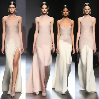 The fashion designer showcased her latest collection featuring elegant gowns with uphill hemlines.