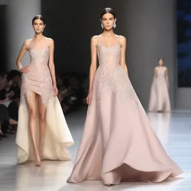 The fashion designer showcased her latest collection featuring elegant gowns with uphill hemlines.