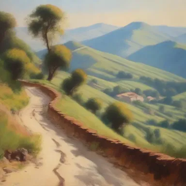 The painting depicted a breathtaking landscape, capturing the beauty of a winding uphill road.