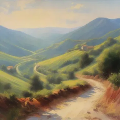 The painting depicted a breathtaking landscape, capturing the beauty of a winding uphill road.