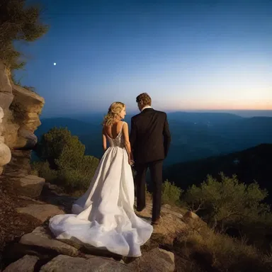 Climbing uphill under the moonlight, the couple shared a romantic moment.