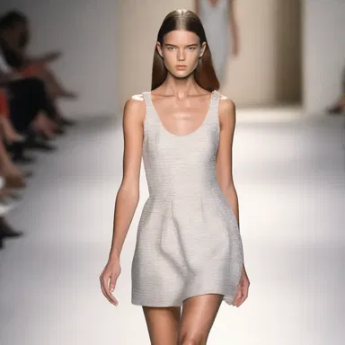 The model gracefully walked up the uphill on the runway, showcasing the new collection.