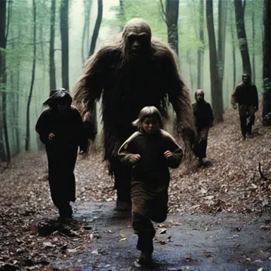 The characters in the horror movie ran uphill to escape from the terrifying creature chasing them.