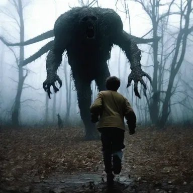 The characters in the horror movie ran uphill to escape from the terrifying creature chasing them.