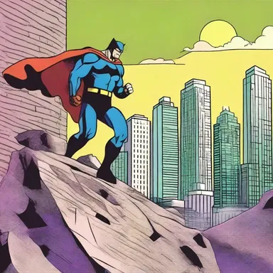 The superhero in the comics climbed uphill to reach the villain's hideout and save the city.