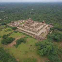 Arial view of Kishkinda, Hampi, showcasing its ancient structures amidst lush greenery