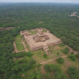 Arial view of Kishkinda, Hampi, showcasing its ancient structures amidst lush greenery