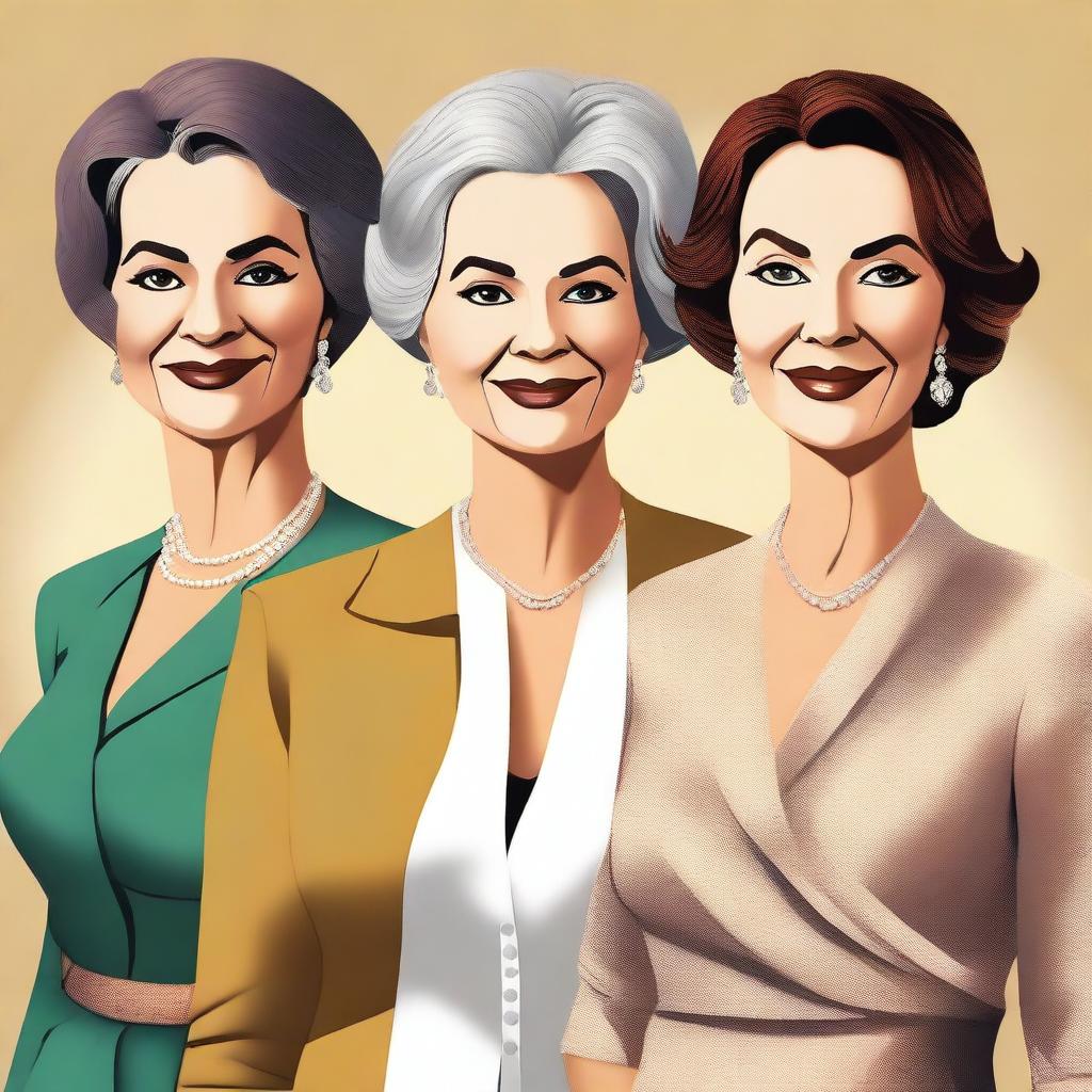 A high-quality digital art image featuring mature women