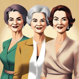 A high-quality digital art image featuring mature women