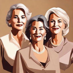 A high-quality digital art image featuring mature women