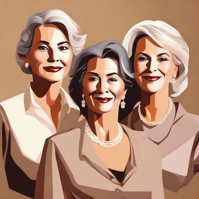 A high-quality digital art image featuring mature women