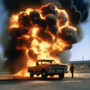In the blockbuster film, the explosion scene was created using a diffusion effect to disperse the flames in a dramatic way.