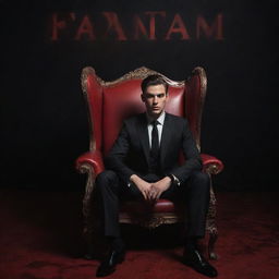 A young man in a black suit seated in an exquisite chair, engulfed by a mysterious atmosphere. The word 'SAYTAN', in bold red letters, is prominently displayed in the background, adding a layer of enigma and intrigue to the scene.