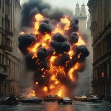 In the blockbuster film, the explosion scene was created using a diffusion effect to disperse the flames in a dramatic way.